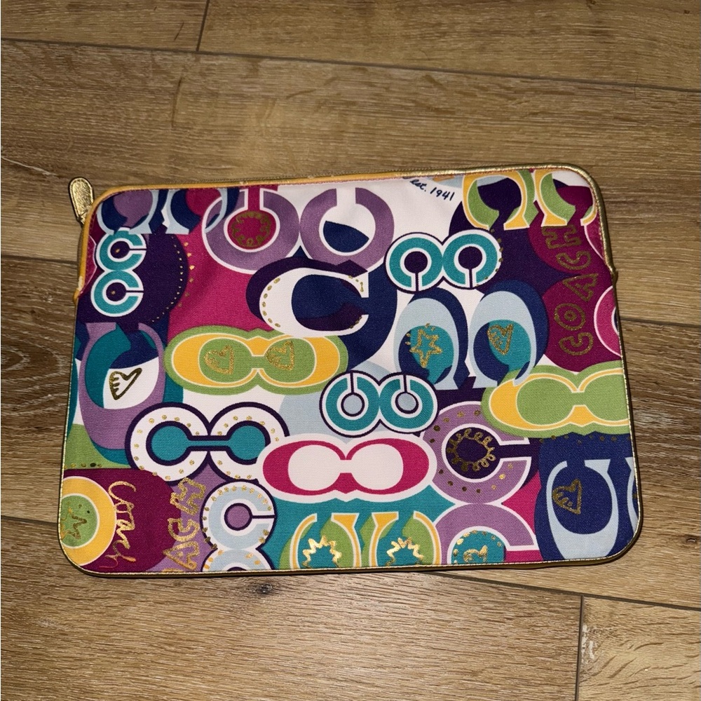 Coach Purple and Pink Laptop Bag with Playful Design